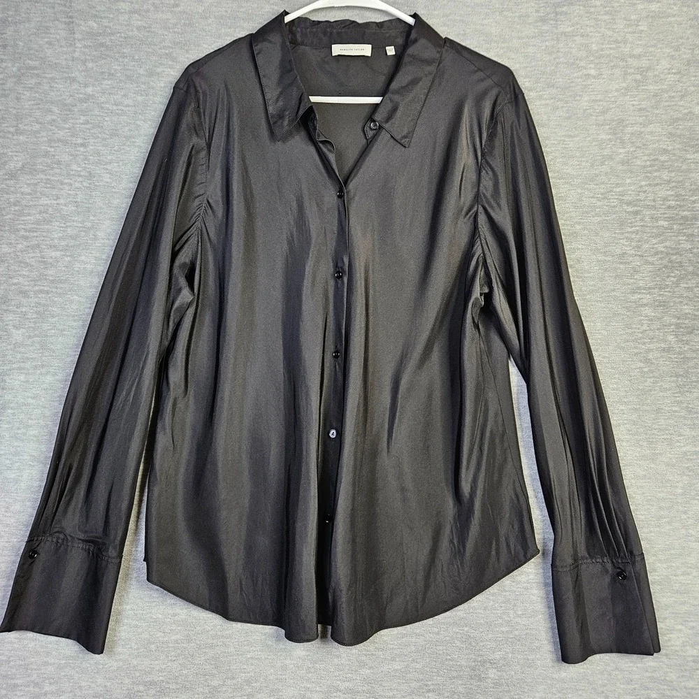 Rebecca Taylor Women Black Button Front Blouse Long Sleeve Collared Shirt Sz 16